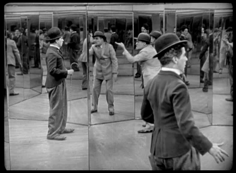 Chaplin confronted in a mirror maze scene from the film The Circus